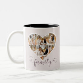 Moderne FAMILY Foto Collage Liebe Script Herz Zweifarbige Tasse