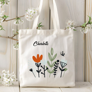 Moderne fantastische Blumen personalisierter Name Tragetasche