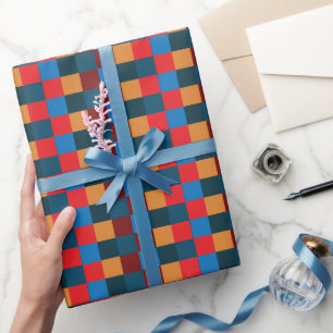 Moderne Farb-Schachbrettmuster Geschenkpapier