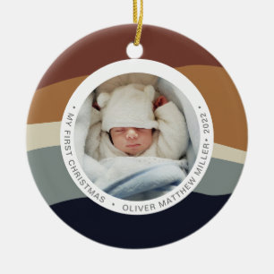 Moderne Farbe Block mein erstes Weihnachtsrot Erdf Keramik Ornament