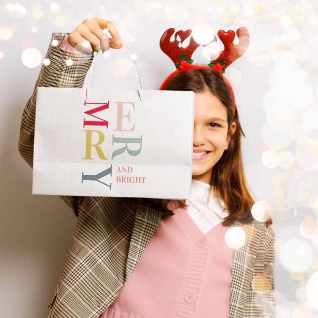 Moderne Farben fröhlich und hell | Happy Holidays Große Geschenktüte (Von Creator hochgeladen)