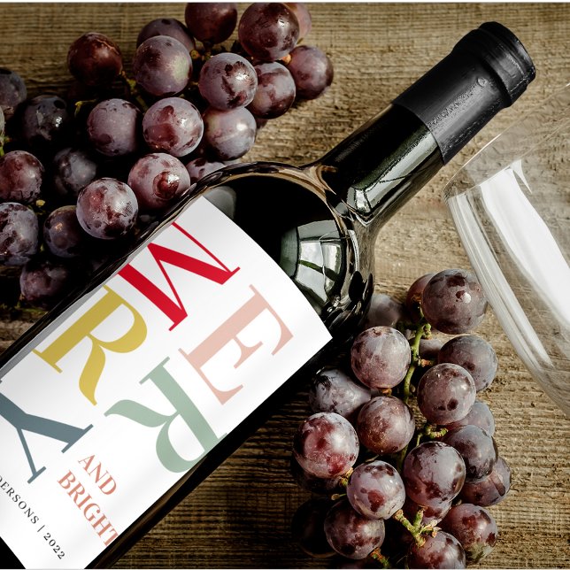 Moderne Farben fröhlich und hell | Happy Holidays Weinetikett (Von Creator hochgeladen)