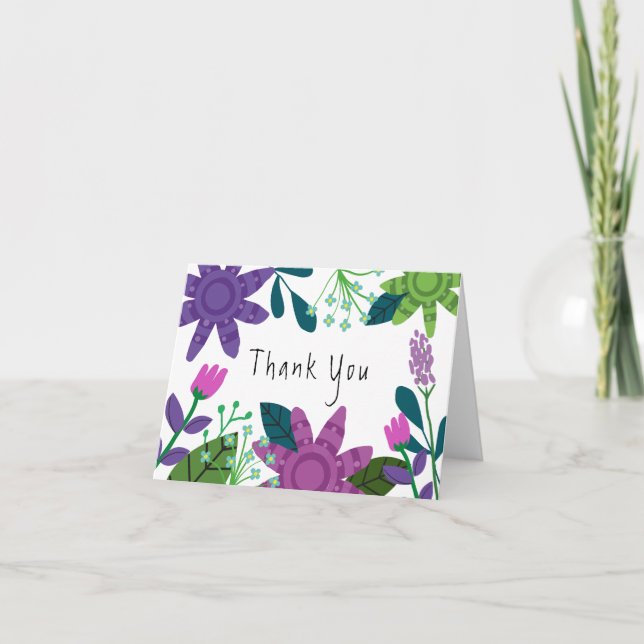 Moderne Farben und Blumen Dankeskarte (Vorderseite)