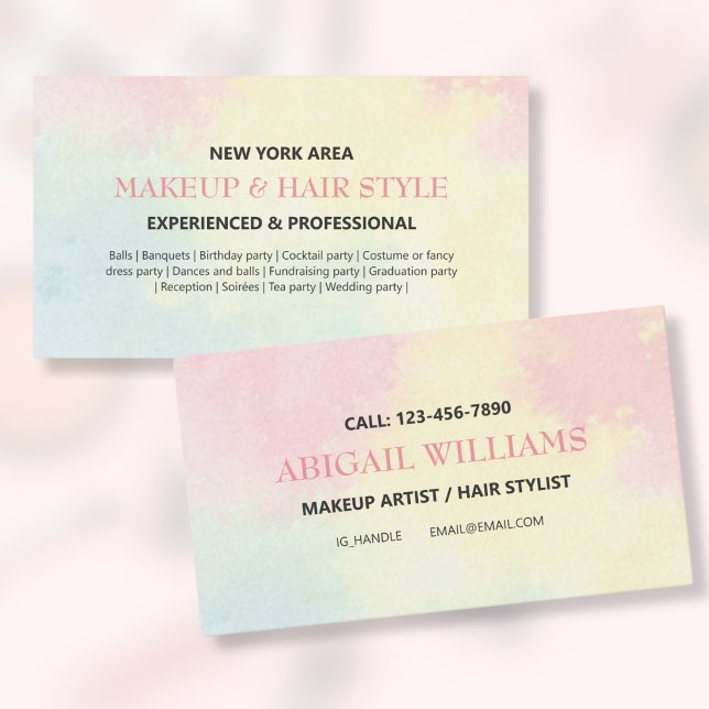 Moderne Farben Wasserfarbe Make-up & Hair Stylist Visitenkarte (Von Creator hochgeladen)