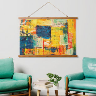 Moderne farbenfrohe abstrakte Expression Wandteppich Mit Holzrahmen