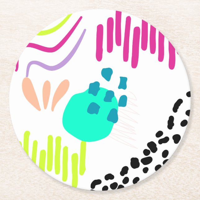 Moderne, farbenfrohe Abstrakte Muster. Runder Pappuntersetzer (Vorderseite)