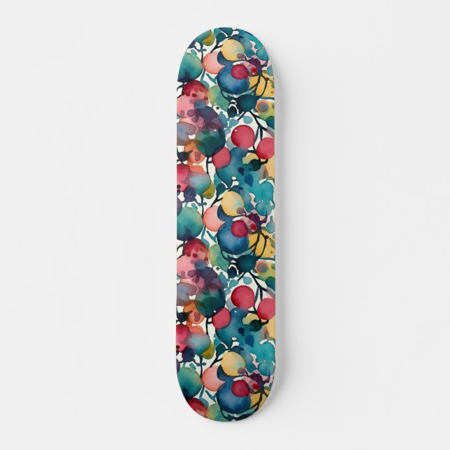 Moderne farbenfrohe abstrakte Wasserfarben-Muster Skateboard (Vorne)