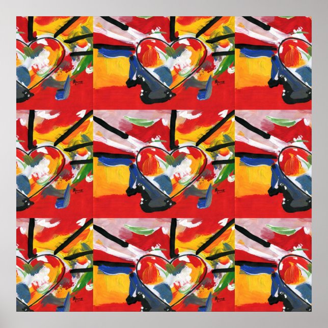 Moderne farbenfrohe Aquarellfarben-Kollagenherzen- Poster (Vorne)