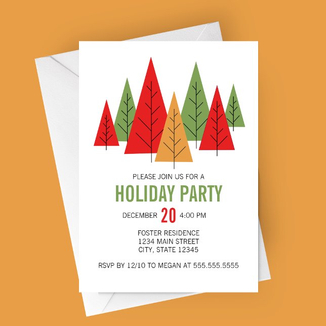Moderne farbenfrohe Bäume Feierlichkeiten Einladung (Modern Colorful Trees Holiday Party Invitation)