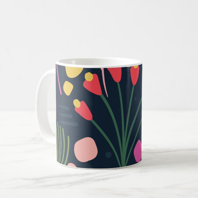 Moderne farbenfrohe Blattmuster Kaffeetasse (Vorderseite Links)