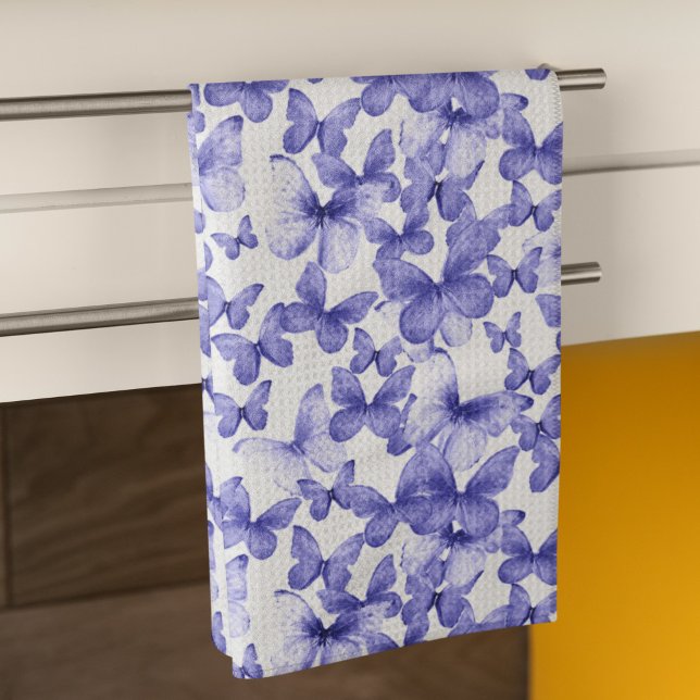 Moderne farbenfrohe blaue Schmetterlinge Geschirrtuch (Von Creator hochgeladen)