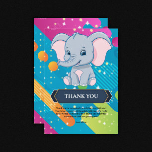 Moderne farbenfrohe Blue Elephant Baby Dusche Dankeskarte