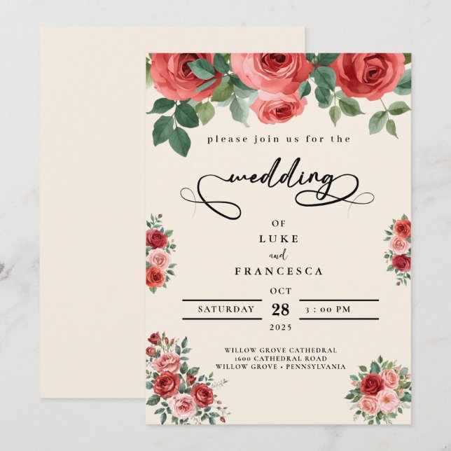 Moderne, farbenfrohe Blume Hochzeit Einladung (Vorne/Hinten)