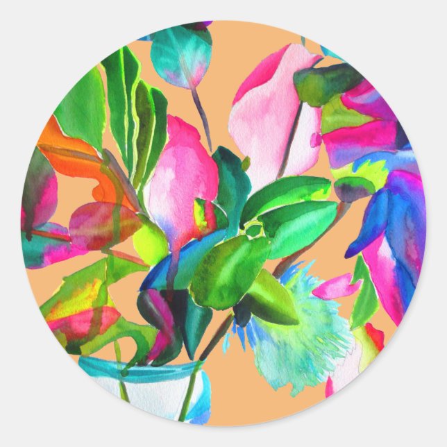 Moderne, farbenfrohe Blume Hochzeit Runder Aufkleber (Vorderseite)