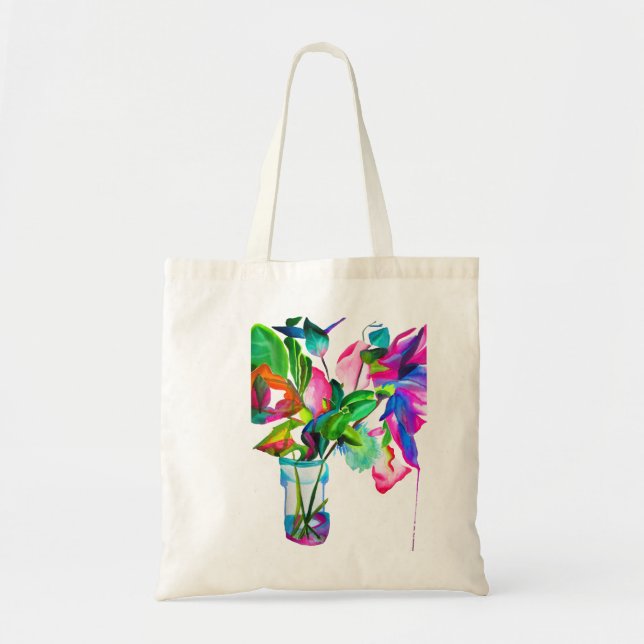 Moderne, farbenfrohe Blume mit Blumen Tragetasche (Vorne)