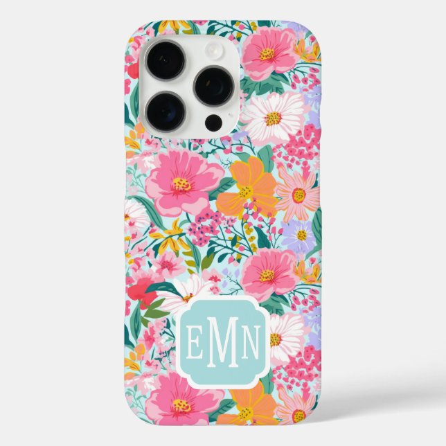 Moderne farbenfrohe Blumen-Garten-Monogramm Case-Mate iPhone Hülle (Rückseite)