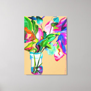 Moderne farbenfrohe Blumen Stillleben Aquarell Kun Leinwanddruck