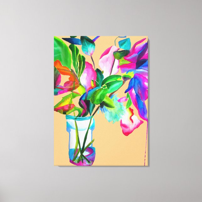 Moderne farbenfrohe Blumen Stillleben Aquarell Kun Leinwanddruck (Vorderseite)