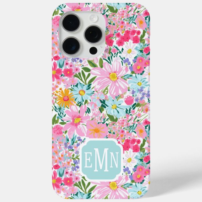 Moderne farbenfrohe Blumengarten-Monogramm  Case-Mate iPhone Hülle (Rückseite)