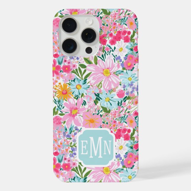 Moderne farbenfrohe Blumengarten-Monogramm  iPhone Hülle (Rückseite)