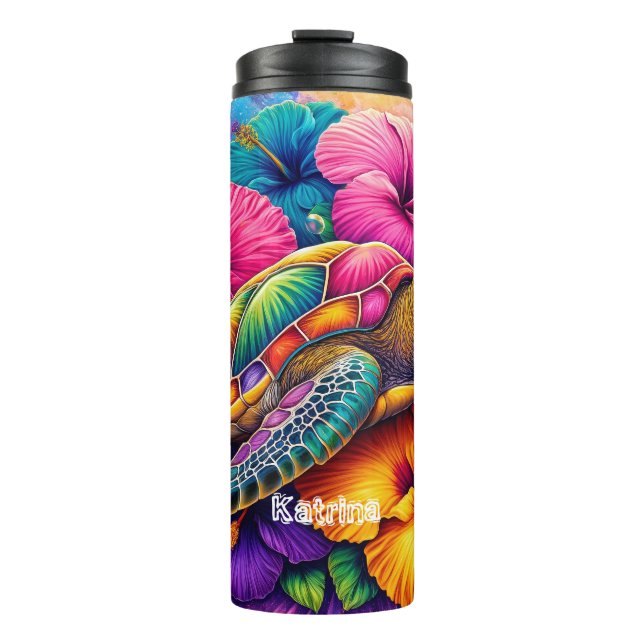 Moderne farbenfrohe Blumenschildkröte Personalisie Thermosbecher (Vorderseite)