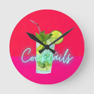 Moderne farbenfrohe Cocktails Bar Art    Runde Wanduhr