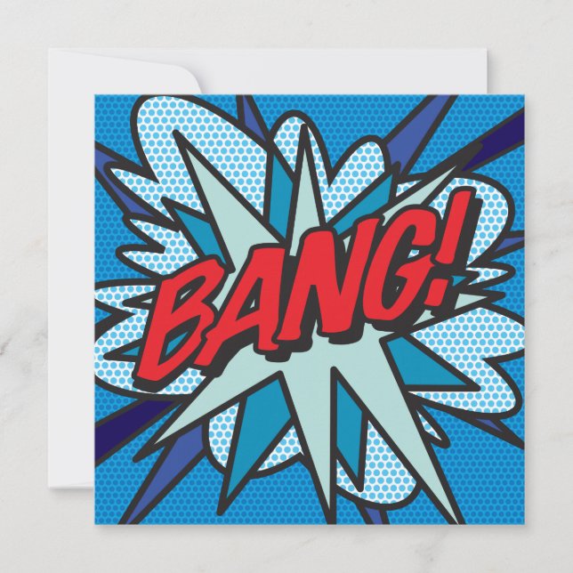 Moderne farbenfrohe Comic-Explosion Einladung (Vorderseite)