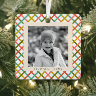 Moderne farbenfrohe Crisscross Foto Weihnachtsfeie Ornament Aus Metall