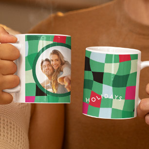 Moderne farbenfrohe Disco-Tartan-Karo-Weihnachten Kaffeetasse