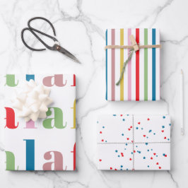 Moderne farbenfrohe Fa la la süße Streifen Feierta Geschenkpapier Set
