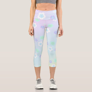 Moderne farbenfrohe Farbverlauf blaue Blume Muster Capri Leggings