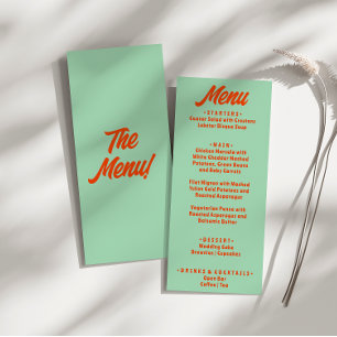 Moderne farbenfrohe fette funkige Retro-Hochzeit  Menükarte