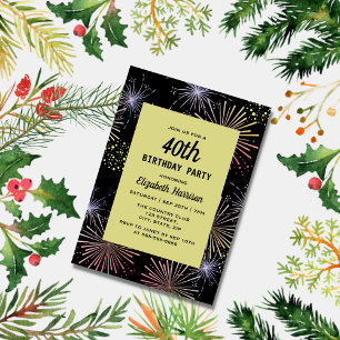 Moderne farbenfrohe Feuerwerke Goldenes Schwarzes  Einladung