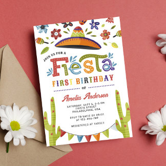 Moderne farbenfrohe Fiesta Mexican First Birthday Einladung