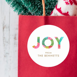 Moderne farbenfrohe Freude Personalisierte Weihnac Runder Aufkleber