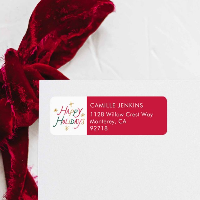 Moderne farbenfrohe Frohe Feiertage Rücksendeadres (Bold Colorful Happy Holidays Modern Return Address Label | Custom Holiday Address)