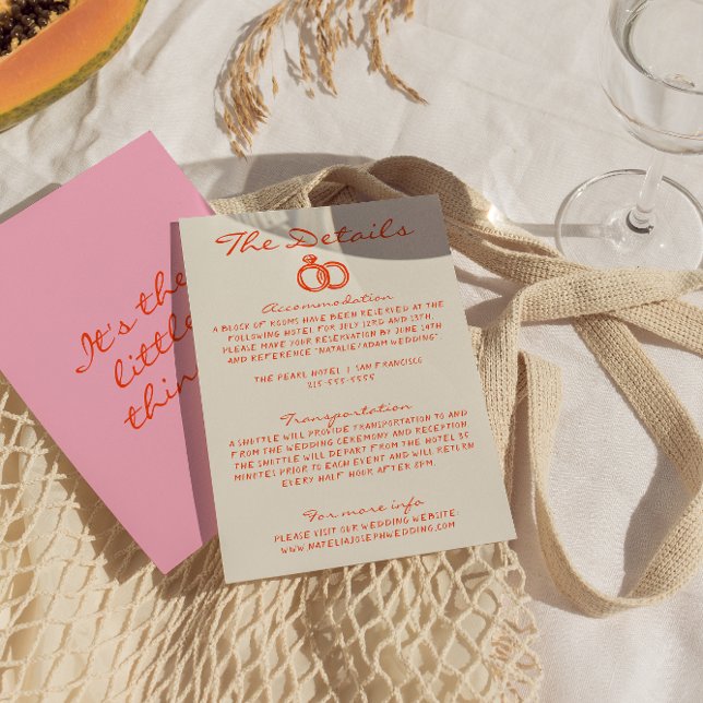 Moderne, farbenfrohe Funky Retro Fun Wedding Detai Begleitkarte (Von Creator hochgeladen)