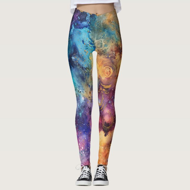 Moderne farbenfrohe Galaxie Celestial Leggings (Vorderseite)