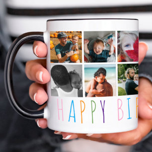Moderne farbenfrohe Geburtstags-Foto-Collage 14 Tasse