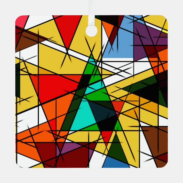 Moderne farbenfrohe geometrische Dreiecke  Ornament Aus Metall (Vorderseite)
