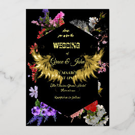 Moderne farbenfrohe, geometrische Grenzhochzeit Folieneinladung