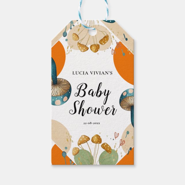 Moderne, farbenfrohe geometrische Mushroom-Babydus Geschenkanhänger (Vorderseite)