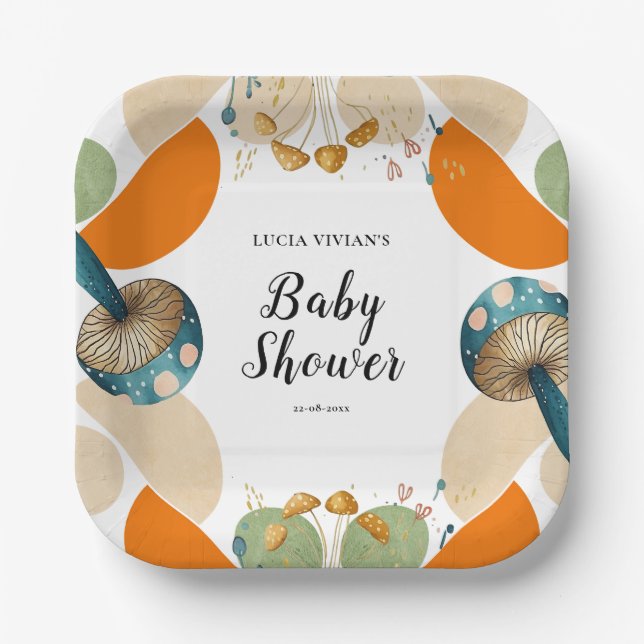 Moderne, farbenfrohe geometrische Mushroom-Babydus Pappteller (Vorderseite)