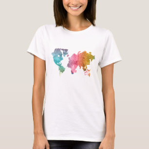 Moderne farbenfrohe geometrische Weltkarte T-Shirt