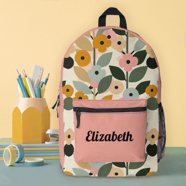 Moderne farbenfrohe Girls School Bedruckter Rucksack (A cute and modern girls floral school backpack.Persoanlize it with your name!)