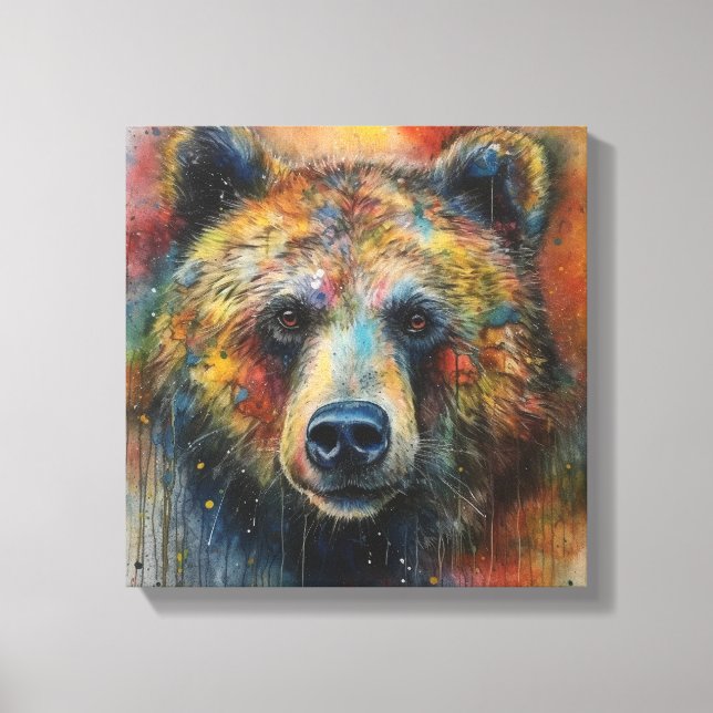 Moderne, farbenfrohe Grizzlybären Kunst Leinwanddruck (Vorderseite)