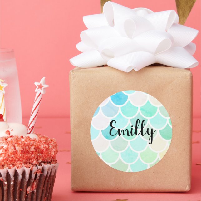 Moderne farbenfrohe grüne Meerjungfrau Nahtloses M Runder Aufkleber (Party)