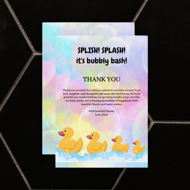 Moderne, farbenfrohe Gummi Duckies Babydusche Dankeskarte (Von Creator hochgeladen)