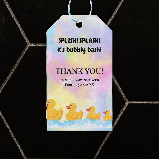Moderne, farbenfrohe Gummi Duckies Babydusche Geschenkanhänger (Von Creator hochgeladen)