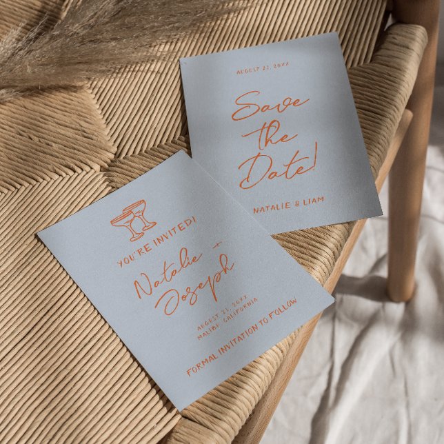 Moderne farbenfrohe handgezeichnete, helle Retro-H Save The Date (Von Creator hochgeladen)